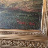 Framed oil on canvas from 1896 representing a village