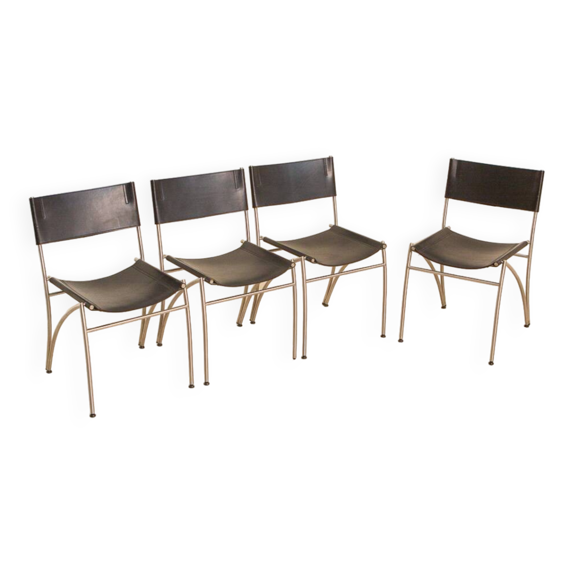 4 Italian black leather chairs from the 80s