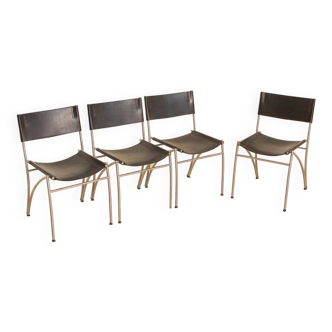 4 Italian black leather chairs from the 80s