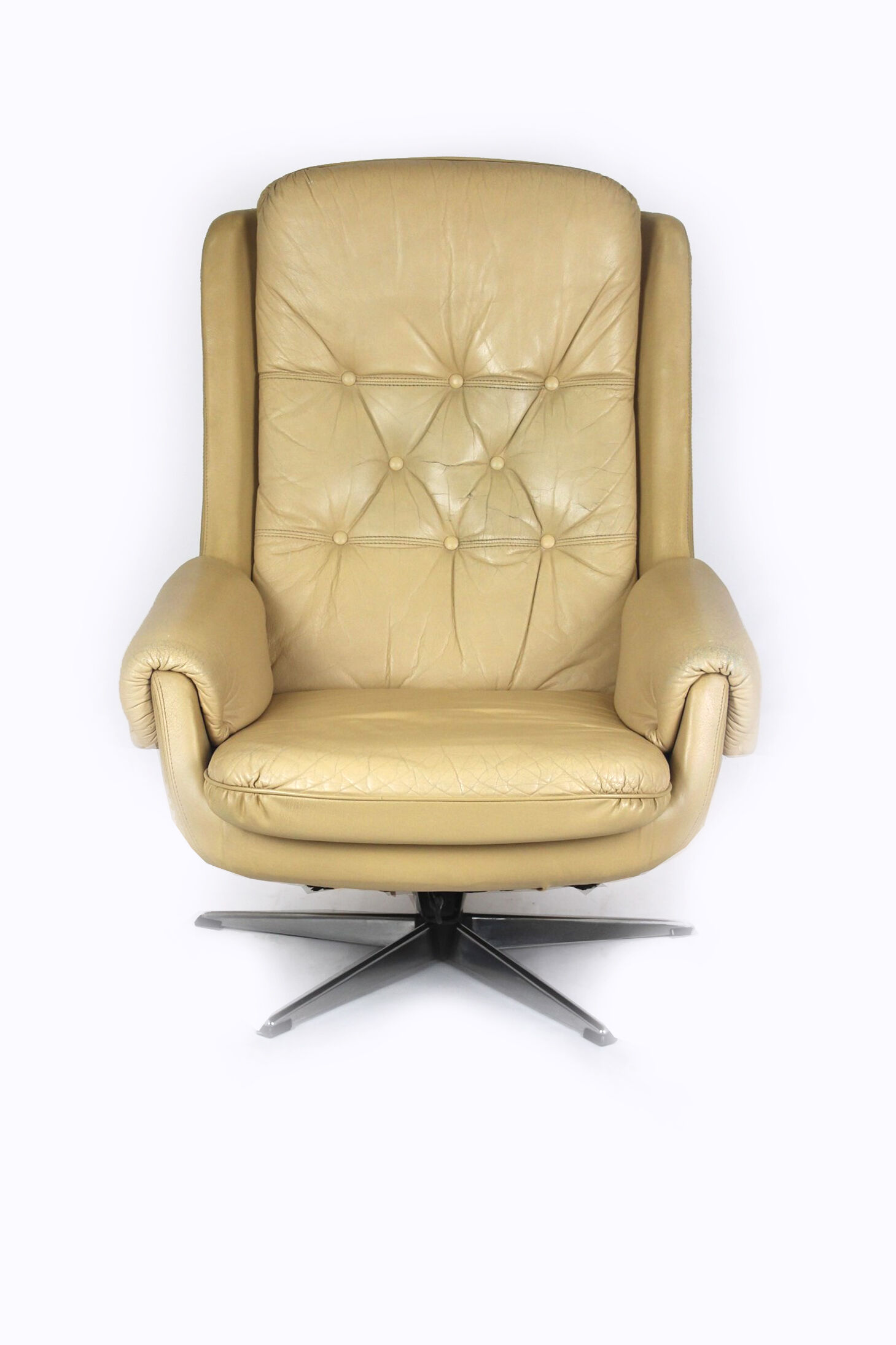 Vintage Finnish Leather Swivel Lounge Chair with Adjustable Recline, 1970s