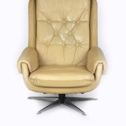 Vintage Finnish Leather Swivel Lounge Chair with Adjustable Recline, 1970s