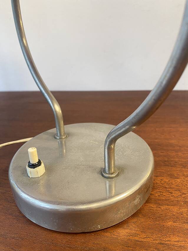 Small metal foot lamp, two-tone pleated lampshade, 1960