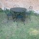 Antique wrought iron garden furniture set 1 table 2 armchairs 2 wagon green chairs