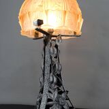 Important Art Deco Wrought Iron Lamp, by Bartelemie, France, Circa 1925