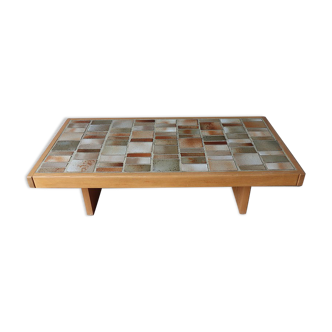 Vintage coffee table Maison Regain in ceramic and elm 1970
