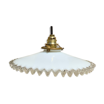 Suspension opaline ondulée griffe laiton vintage électricité led neuve