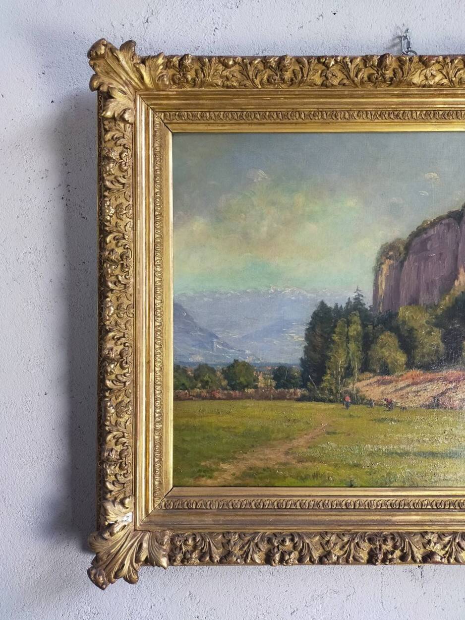 Ernest Victor Hareux (1847-1909) Oil on canvas painting Mountain landscape