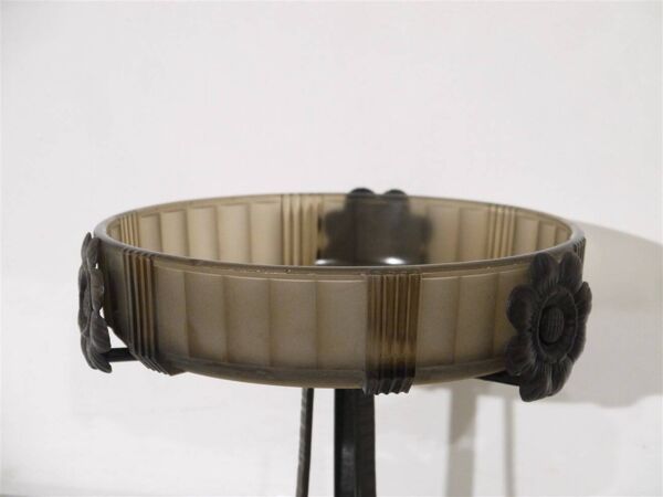 Coupe art deco en verre fumé et metal de Pierre d'avesn