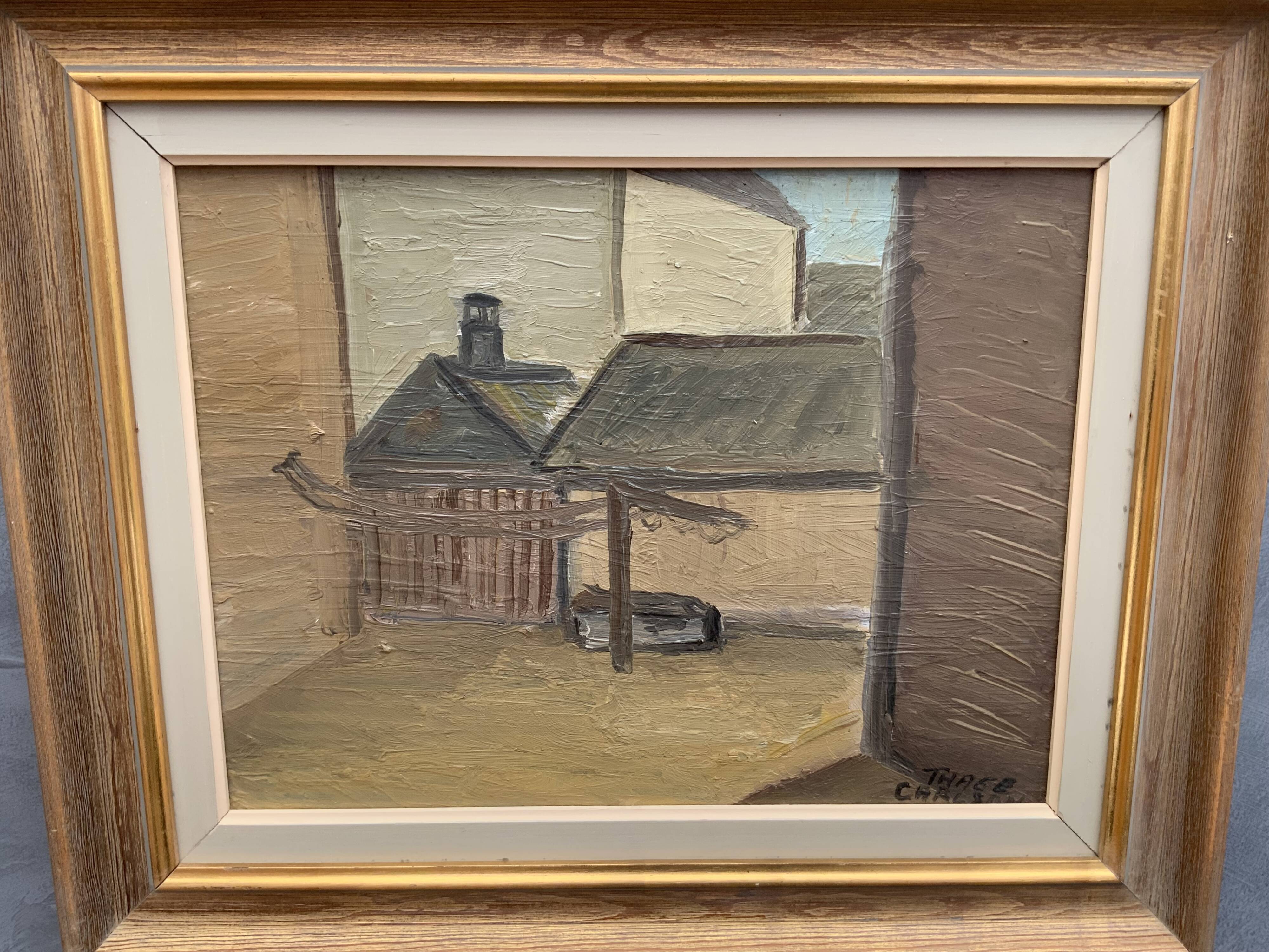Modernism Mid-20th century Oil Painting Cityscape  by Thage Carlson 1960s