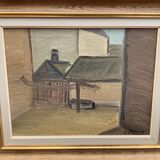 Modernism Mid-20th century Oil Painting Cityscape  by Thage Carlson 1960s