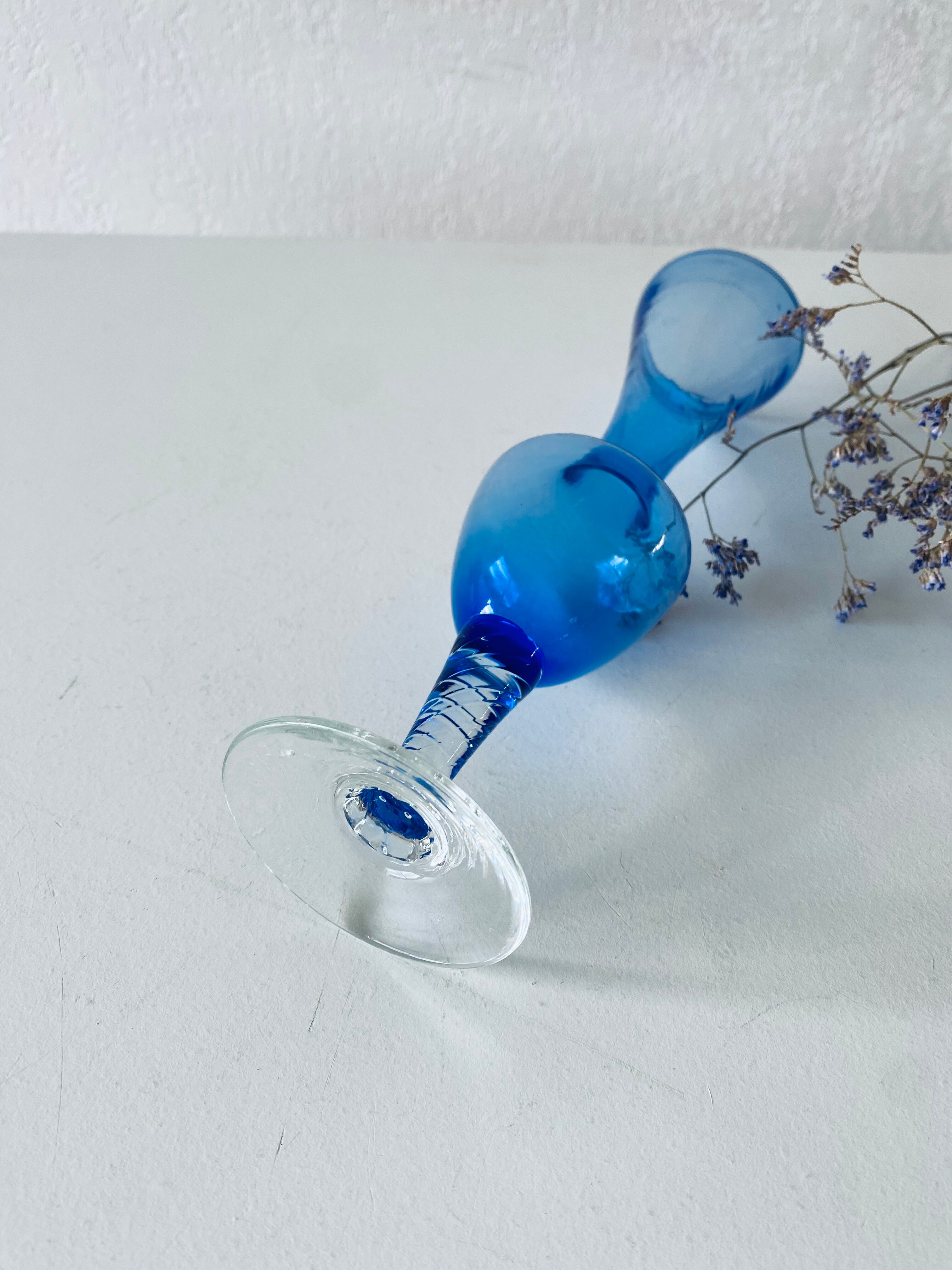 Blue and transparent glass vase