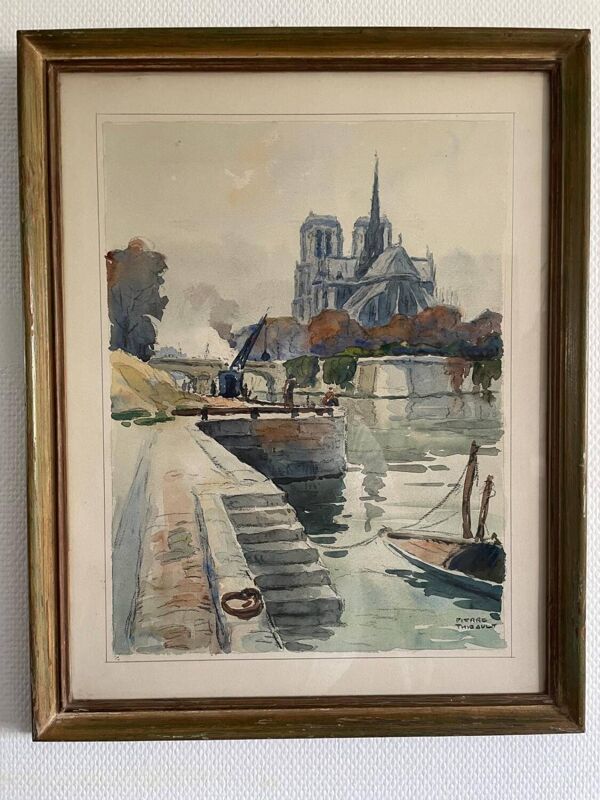 Aquarelle sur papier Notre Dame - Pierre Thibault XXème s.