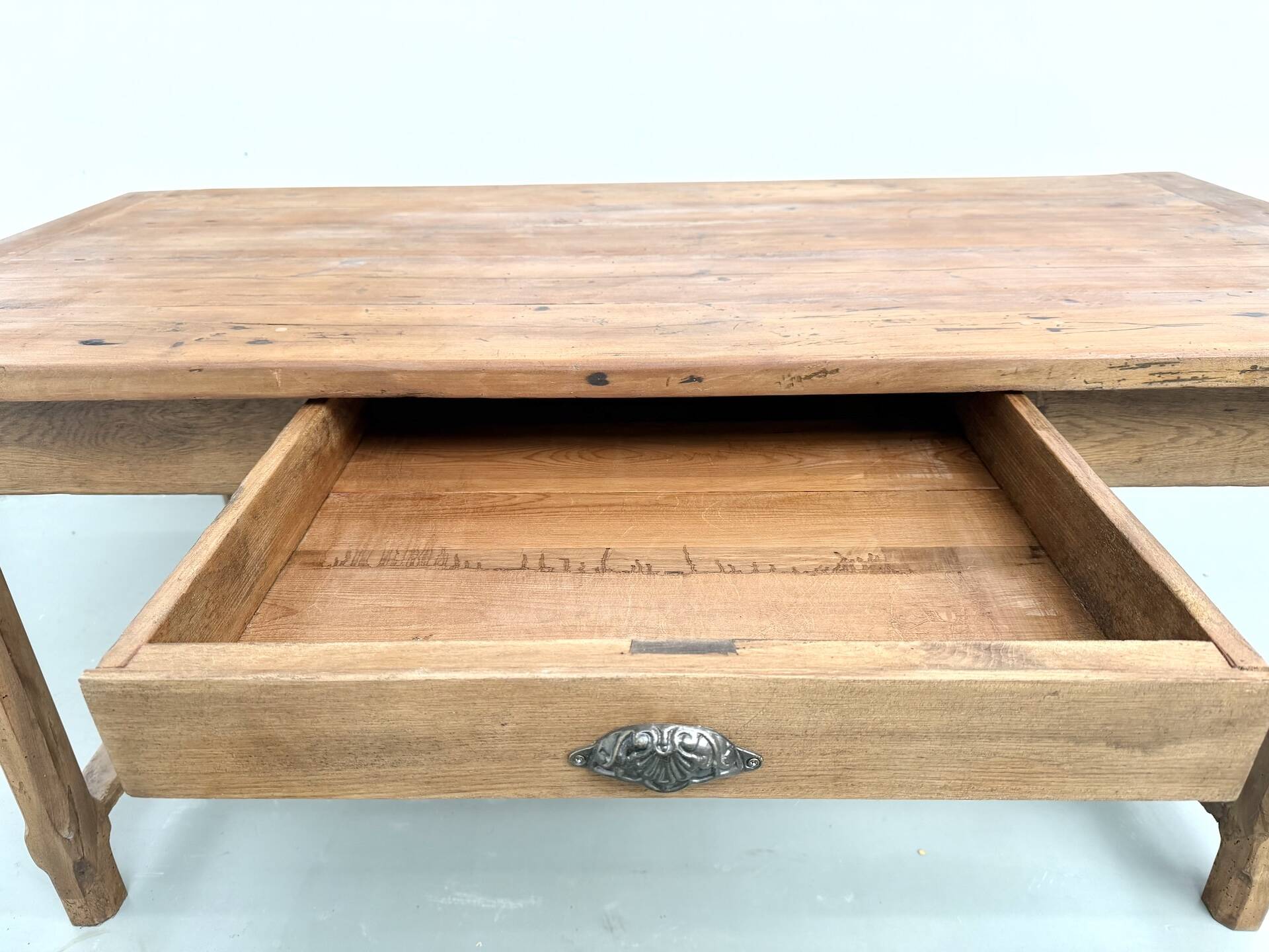 Farm table in solid cherry wood, one drawer, 1950s.
