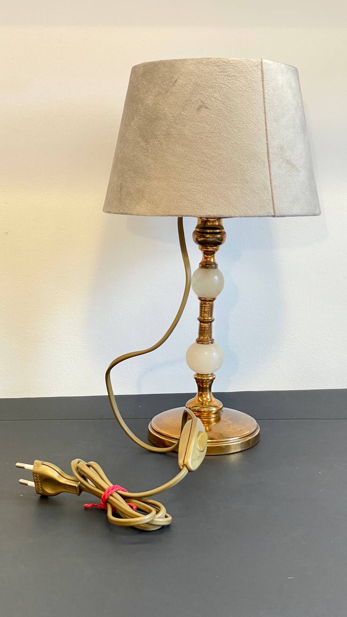 Vintage marble and velvet metal lamp