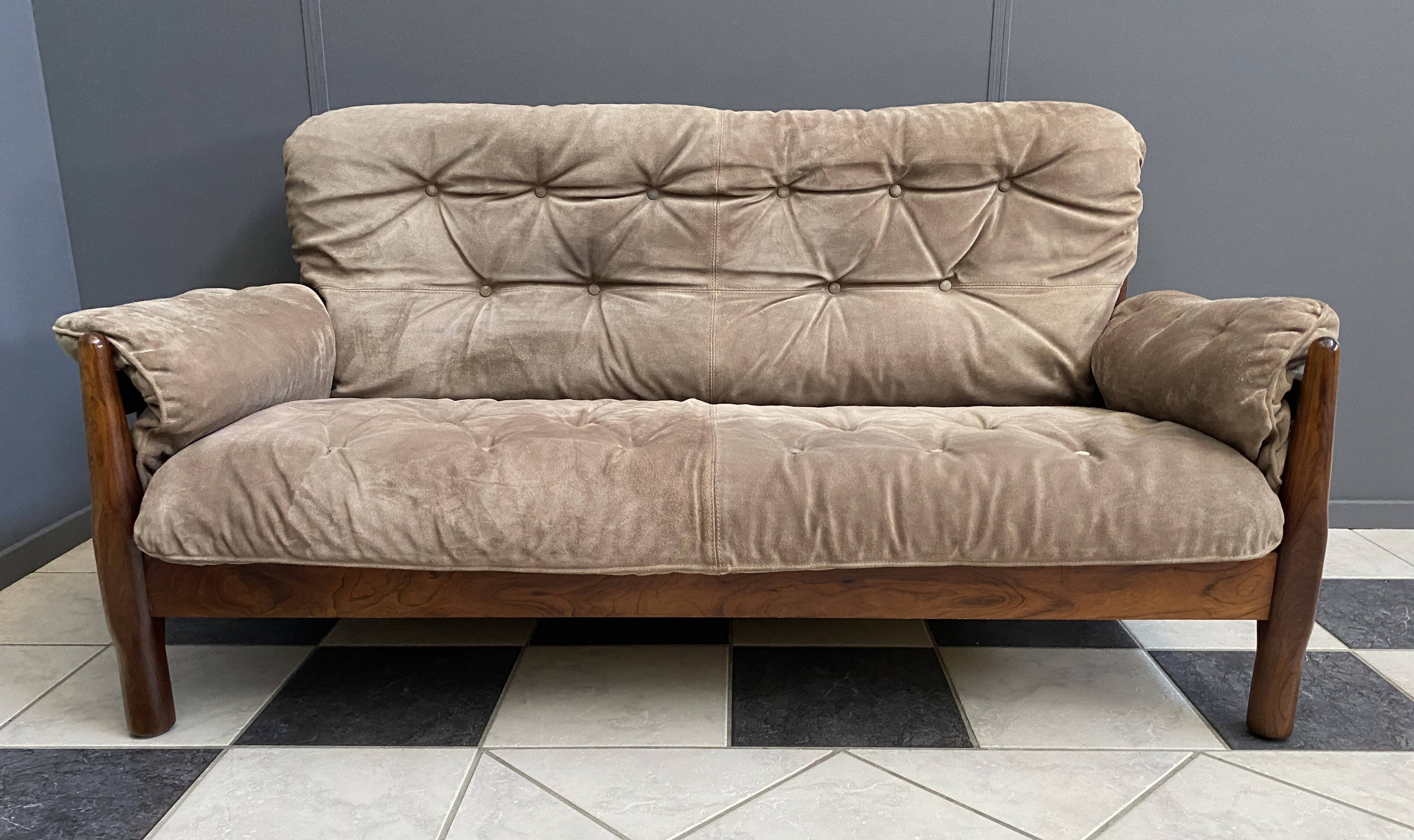 Brazillian 2 seat sofa in suede and Jatoba wood