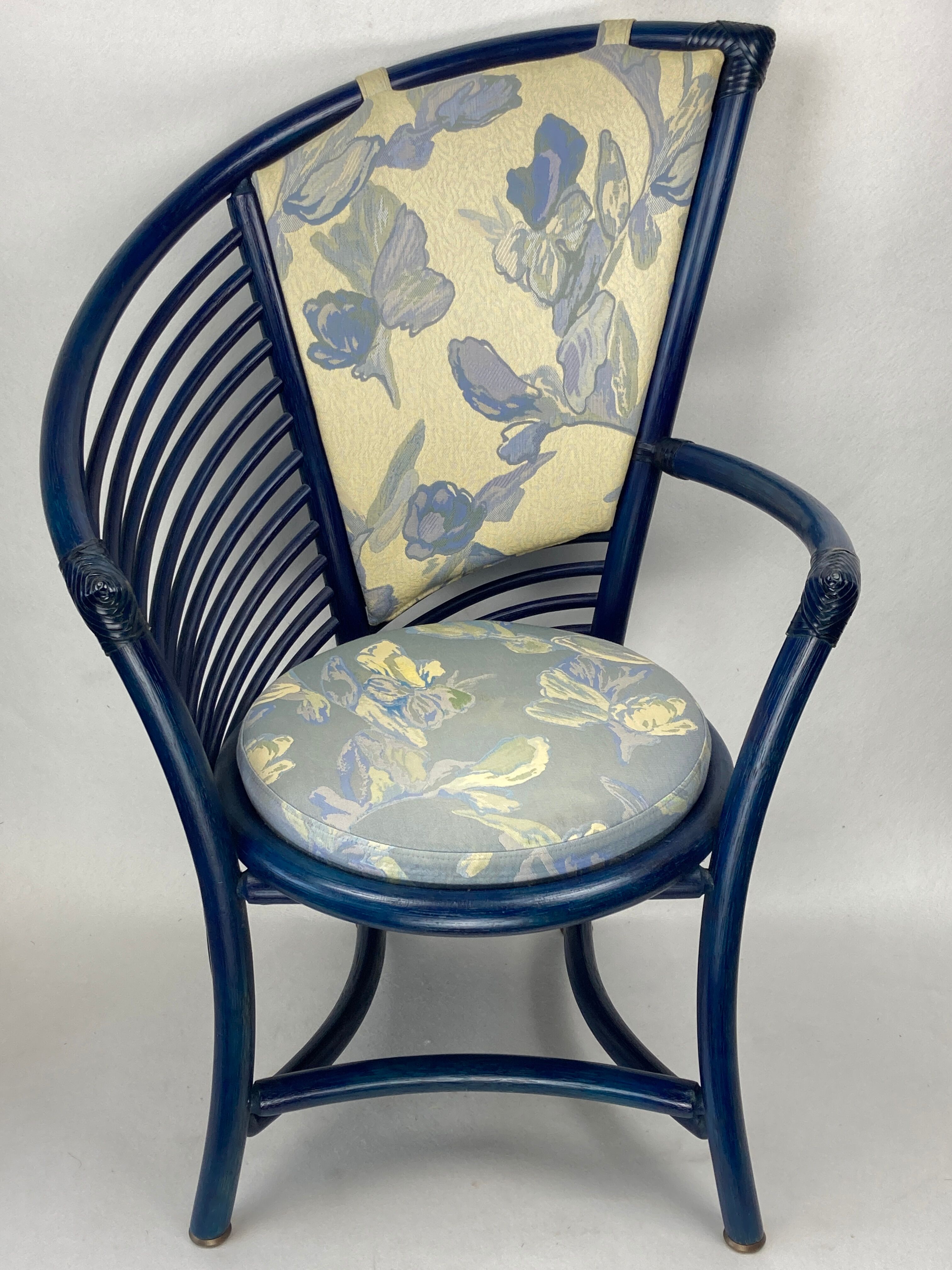 Set of 4 sculptural rattan bamboo dining chairs, Flechtatelier Schütz, Germany 1980s