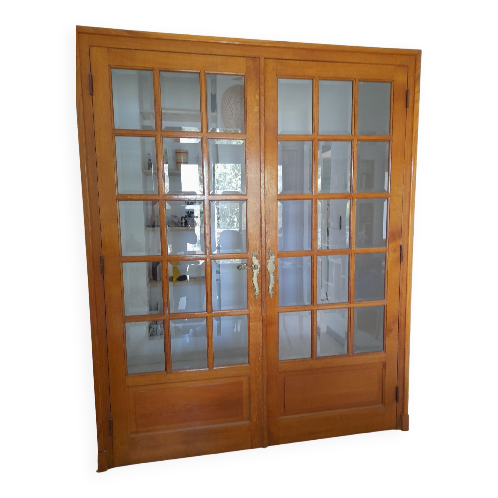 Double porte bois chene petits carreaux