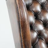 Unique large sheepskin Chesterfield wingback armchair in English style
