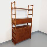 Large vintage rattan, wood and cane bookcase from the 70s
