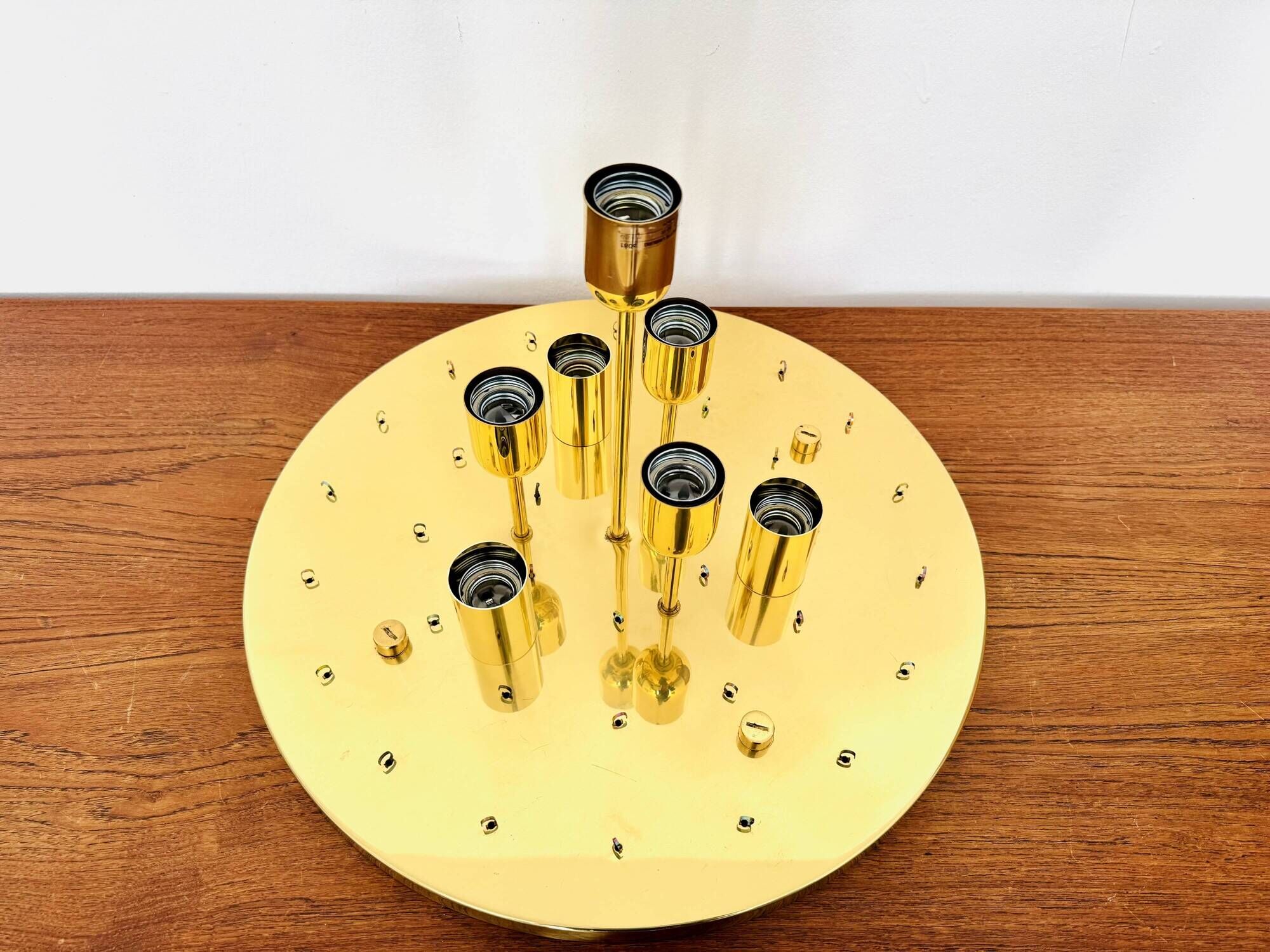 Brass and Smoked Glass Chandelier by Glashütte Limburg