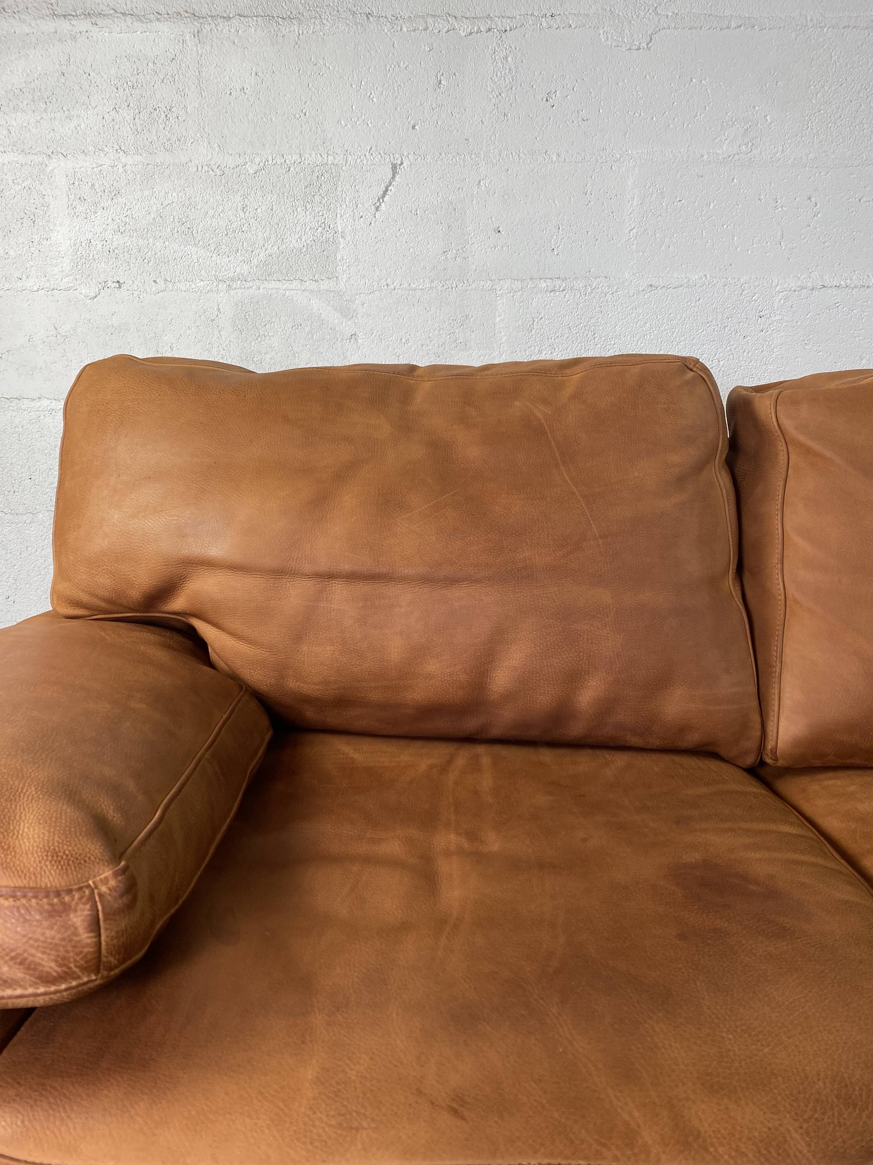 Roche-Bobois brown leather sofa
