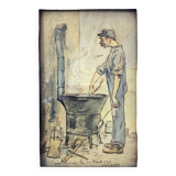 Tableau aquarelle 1916 signée louis vergetas (1882-?) + cadre