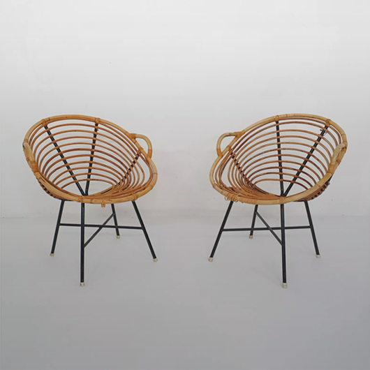 Pairs of rattan chairs