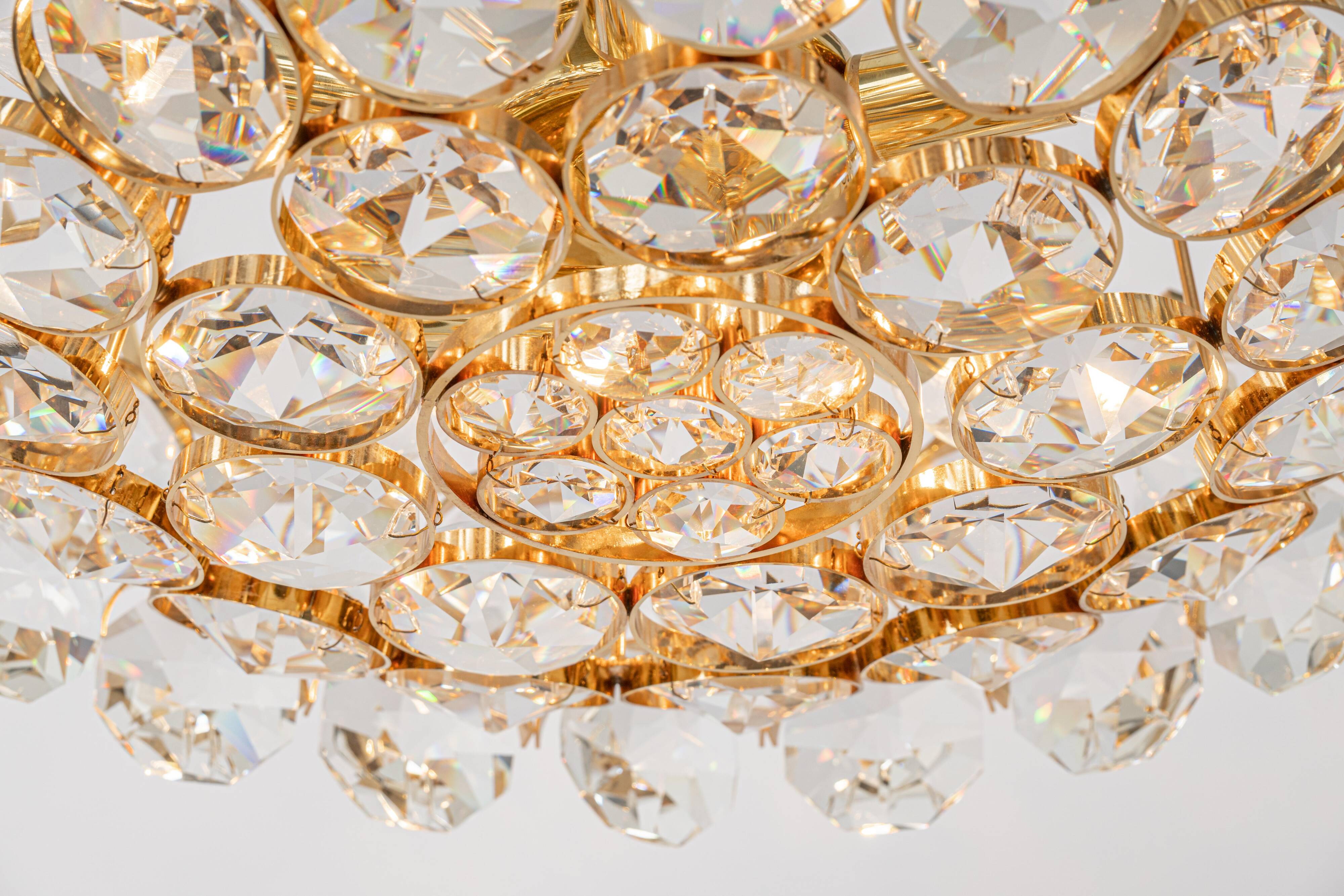 Golden brass chandelier, Sciolari design by Palwa, Germany, 1970s