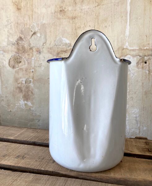 Old white and blue enamelled enema pot