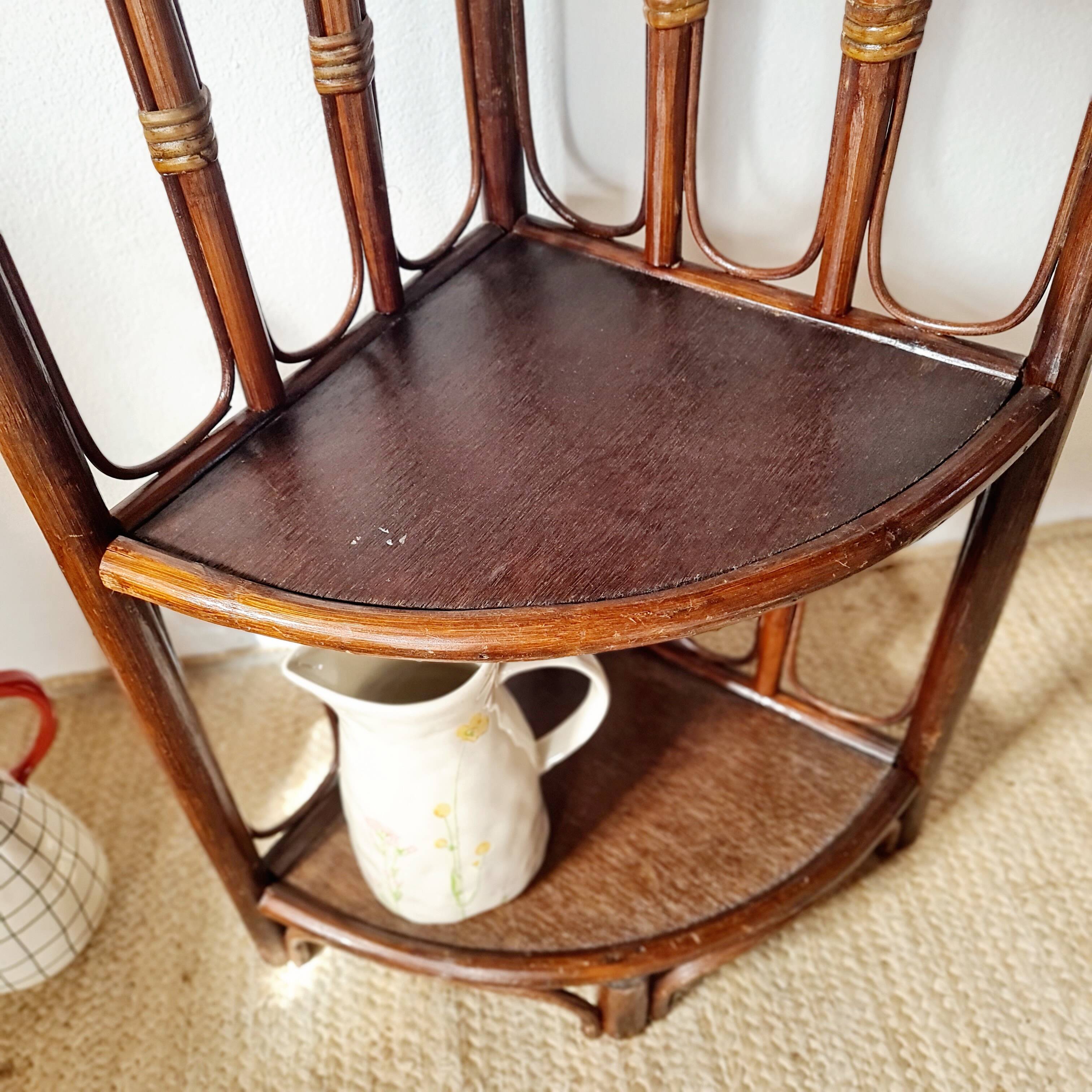 Vintage rattan corner shelf - antique bookcase