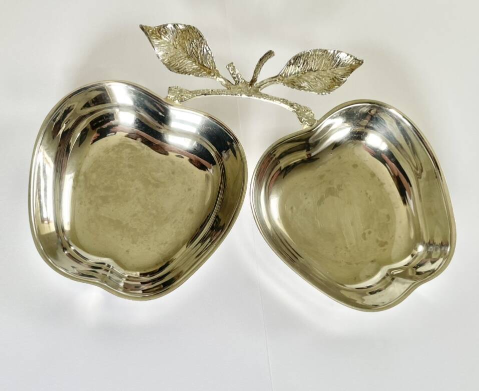 Vintage double apple metal silver-plated pocket tray – 1970s