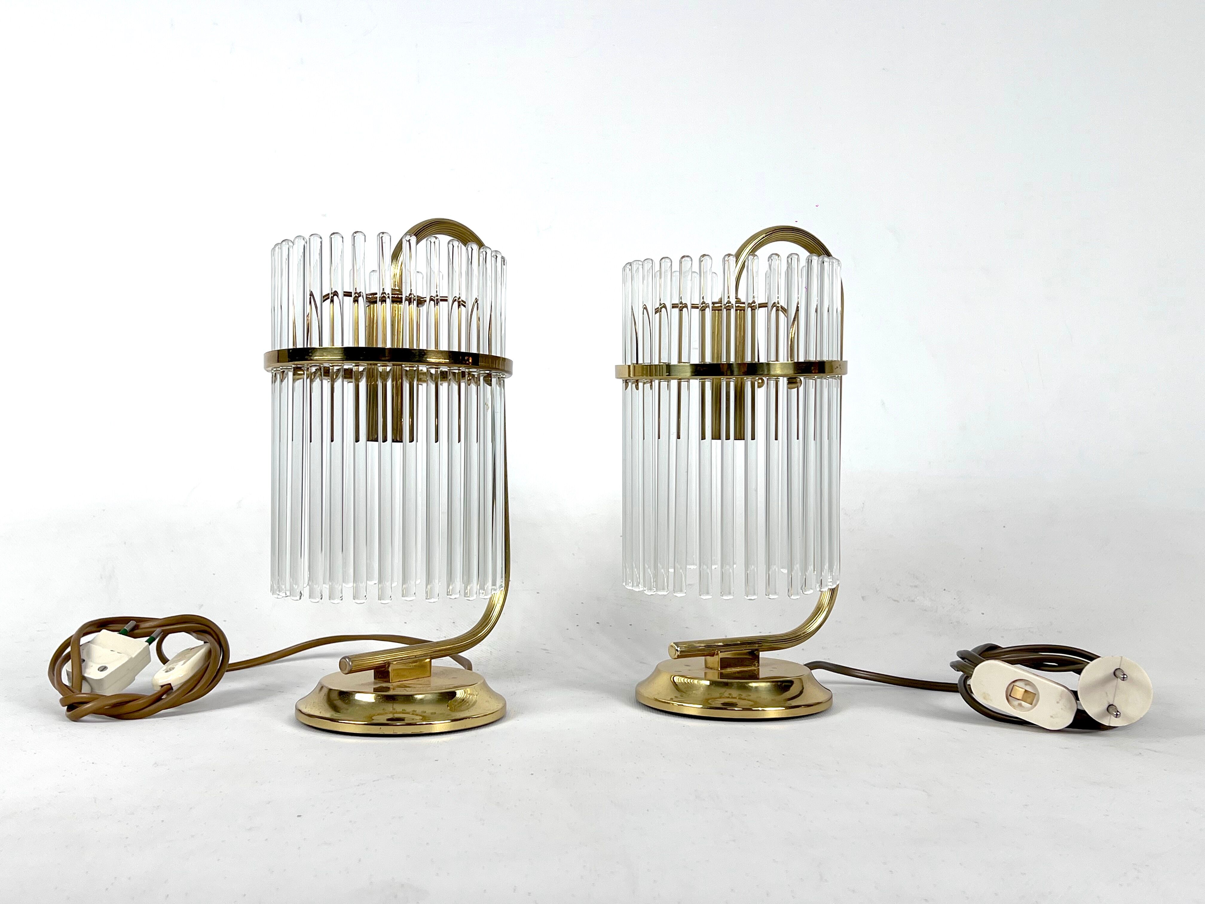 Vintage Italian pair of Signed brass table lamps by Sciolari. Italy 1970s