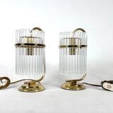 Vintage Italian pair of Signed brass table lamps by Sciolari. Italy 1970s