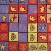 Vintage 1980s painted wooden domino game