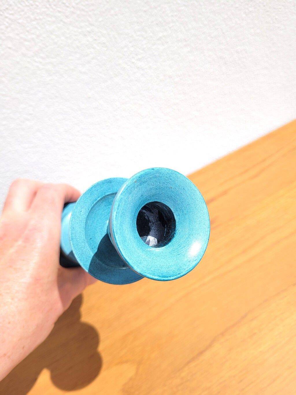 Turquoise blue metal baluster candle holder