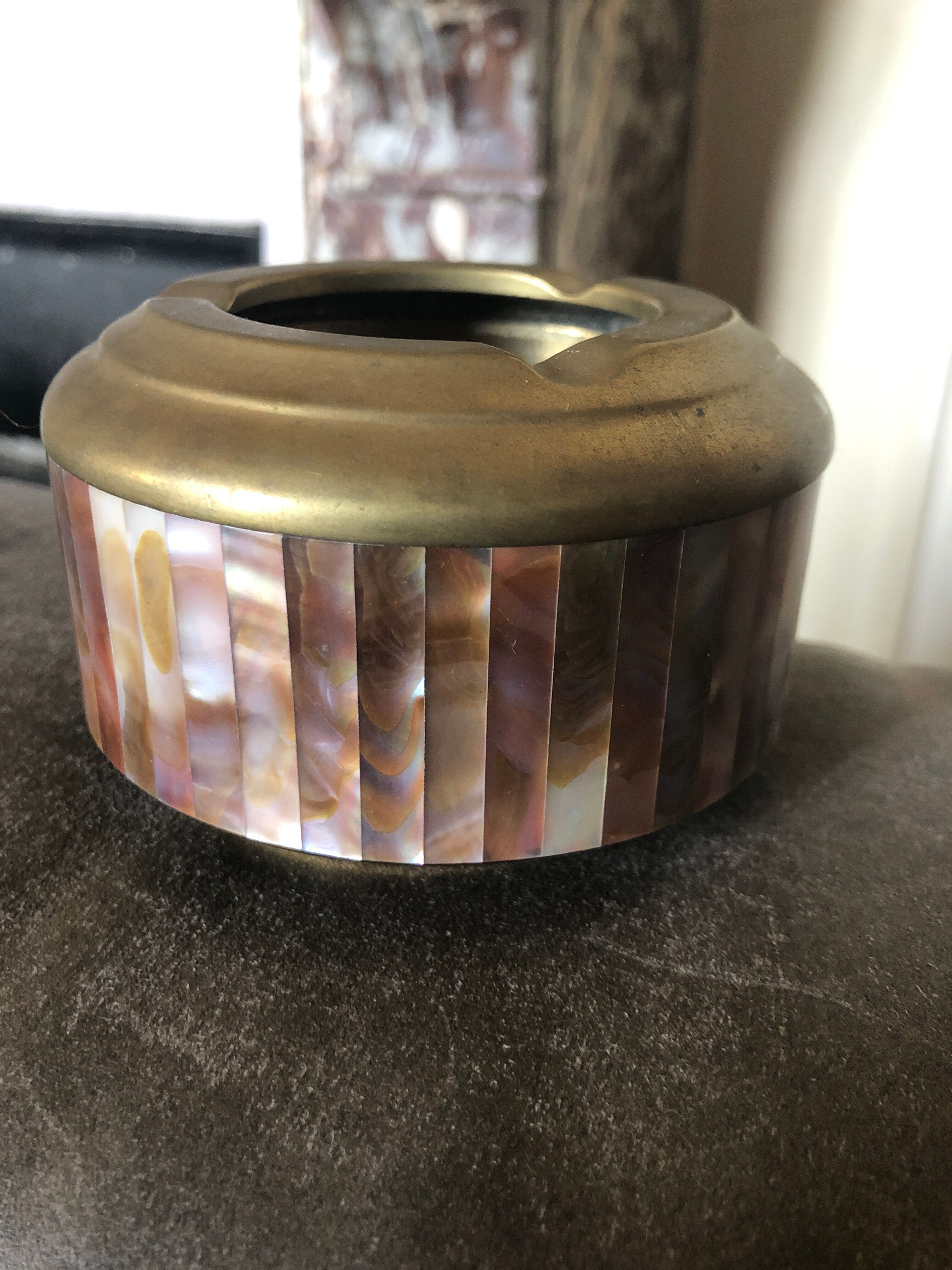 Mother-of-pearl and brass ashtray