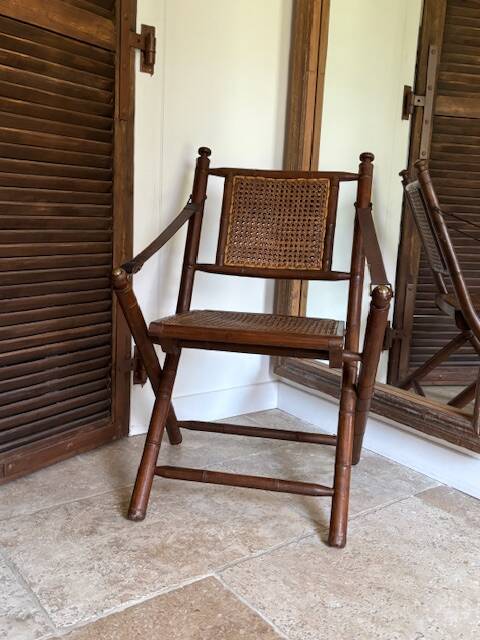 Teak and cane folding chair from the 1900s