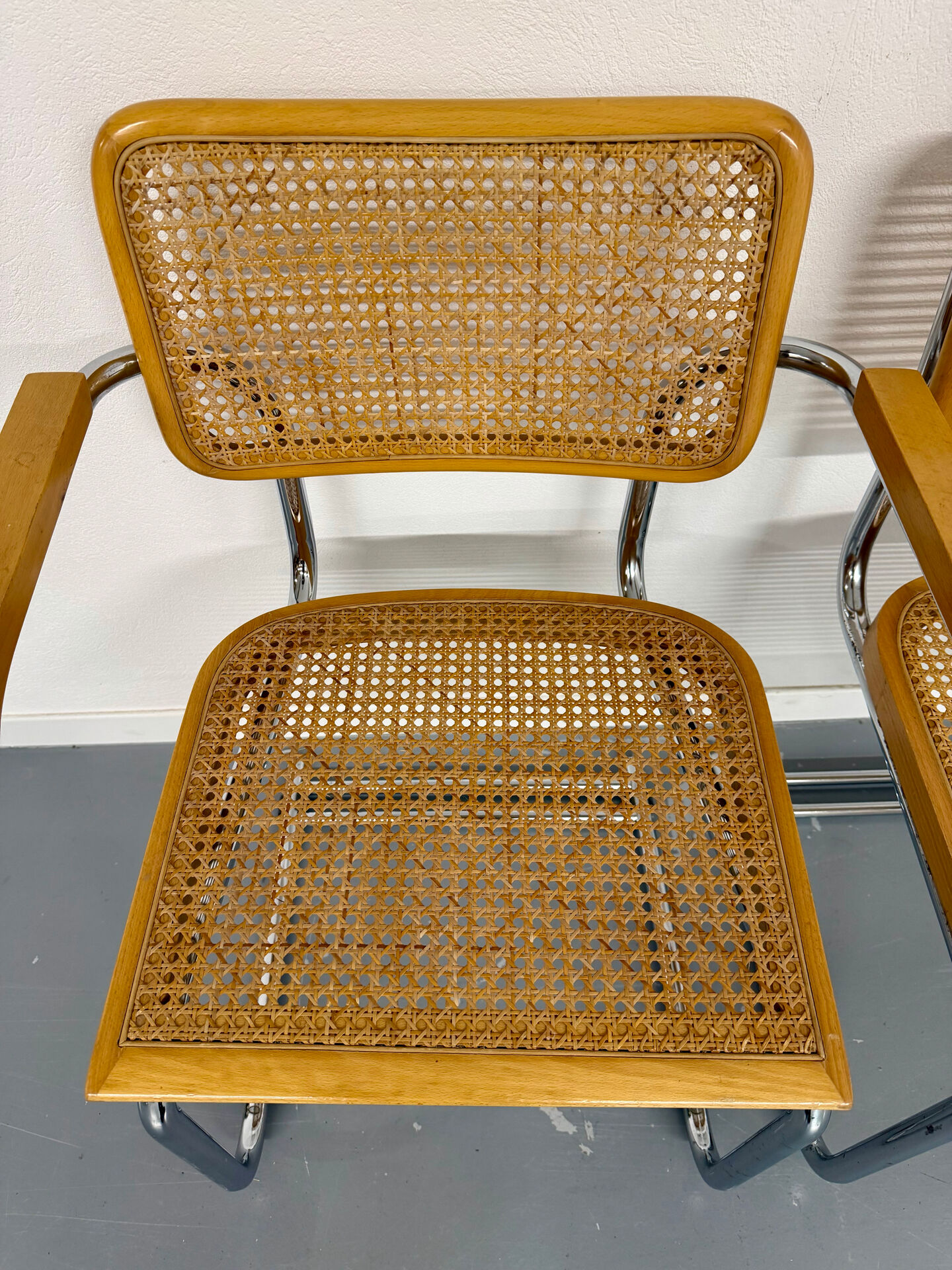 Set of 4 cane cantilever chairs and armchairs, Cesca, 1970s.