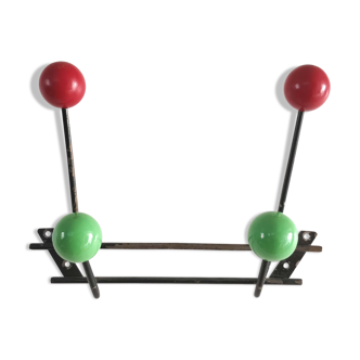 Porte manteau métal 2 patères boules bois
