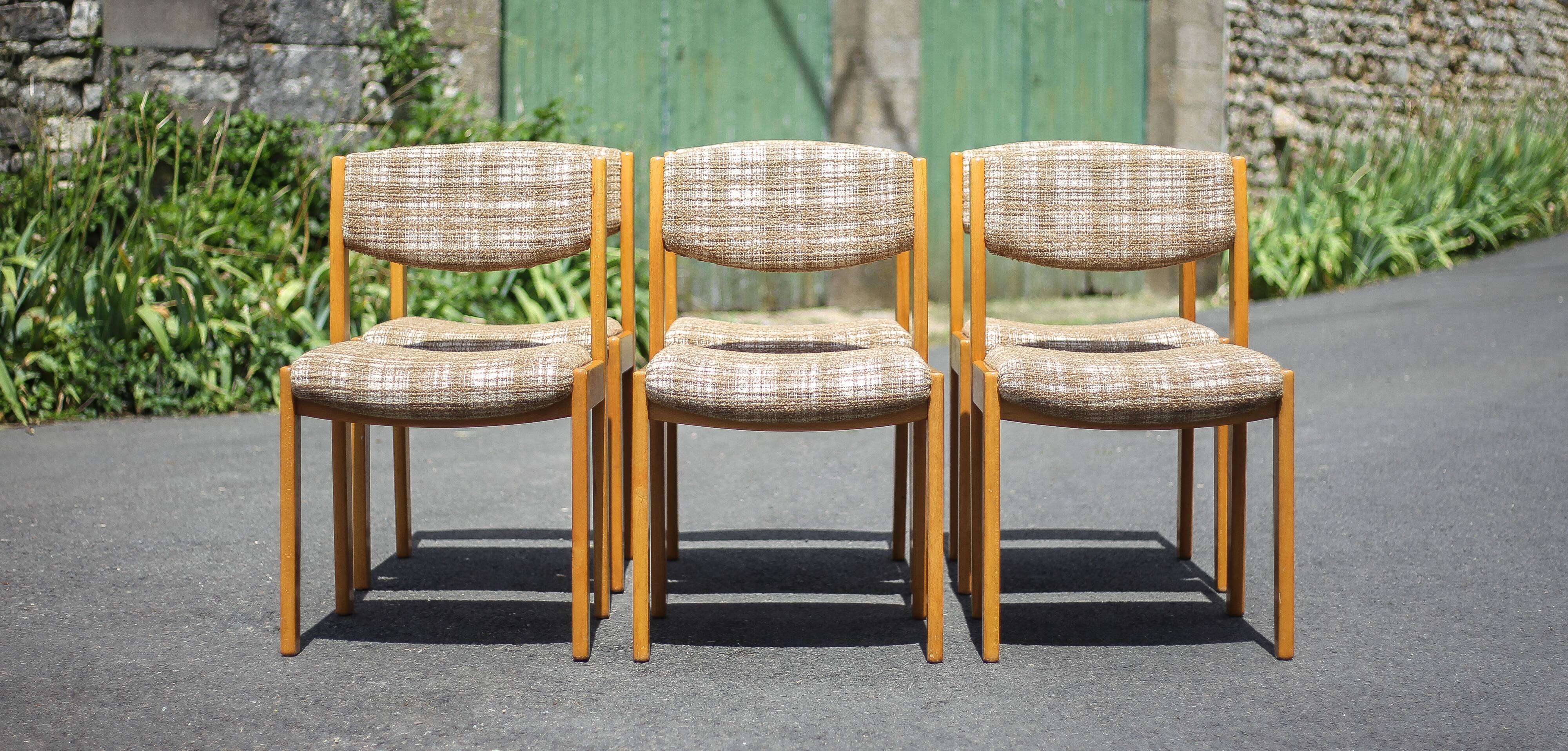 Dining room chairs X 6, vintage chair, vintage wood and fabric chair, series of chairs, decoration