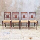 Set of 4 oak and rope chairs