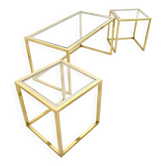 1970s Postmodern Nesting Tables by Romeo Rega, Brass, Glass and Steel