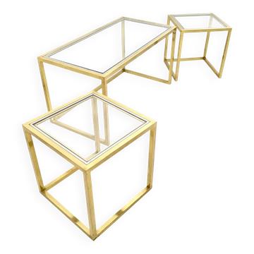 1970s Postmodern Nesting Tables by Romeo Rega, Brass, Glass and Steel