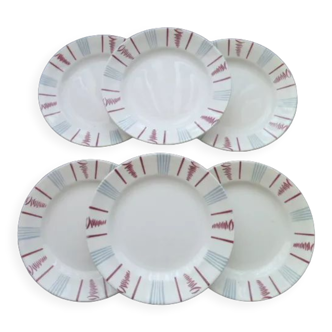 Set of 6 flat plates in faience of Sarreguemines Model Neuilly