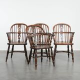 Antique set of 4 English Windsor lowback chairs with character