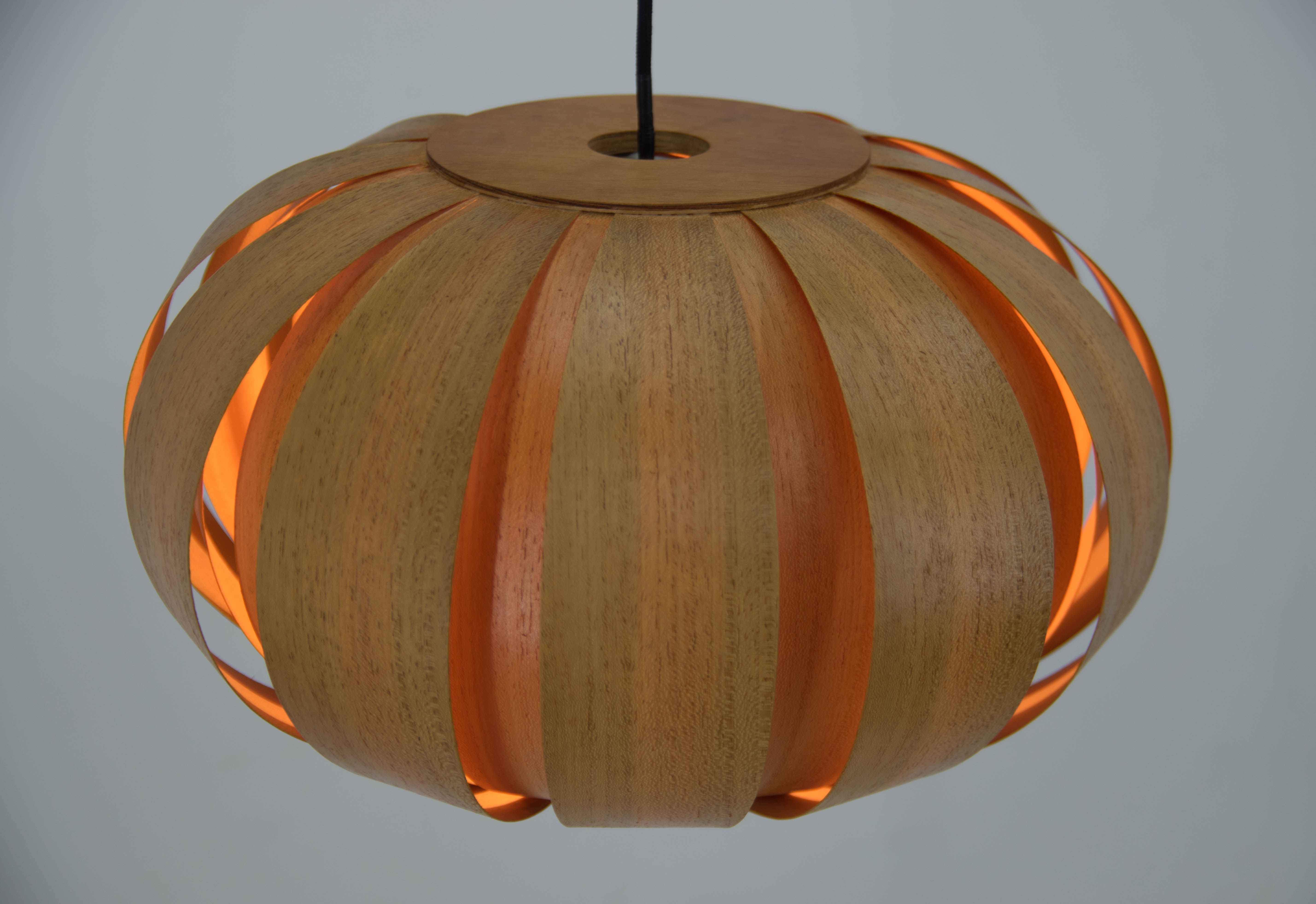 Midcentury Wooden Veneer Pendant, ULUV, 1960s