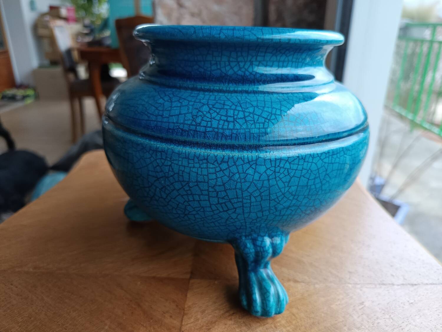 Tripod vase in crackled ceramic by Pol Chambost