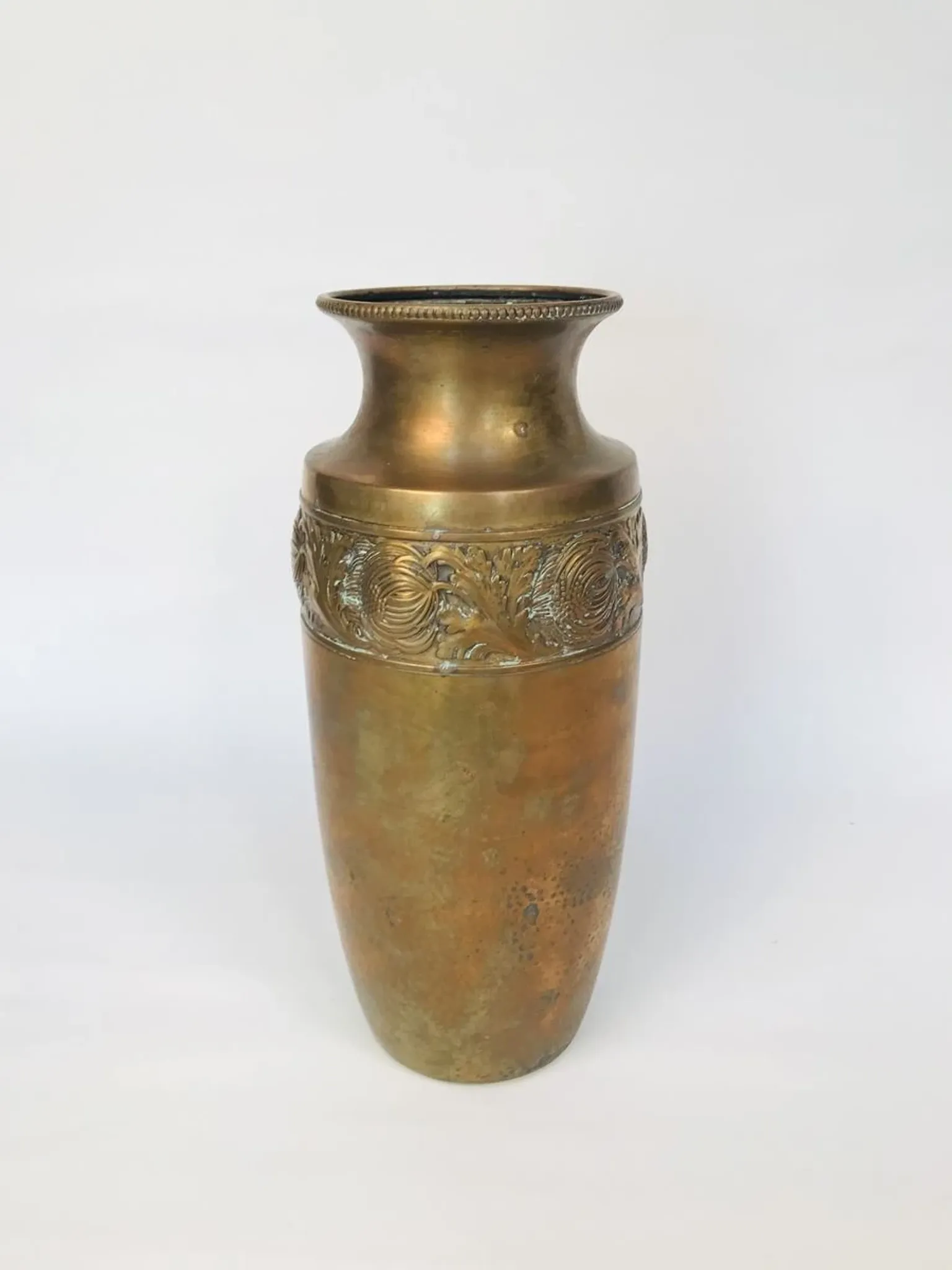 Art Nouveau Wrought and Hammered Brass Vase from WMF, Germany 1920s