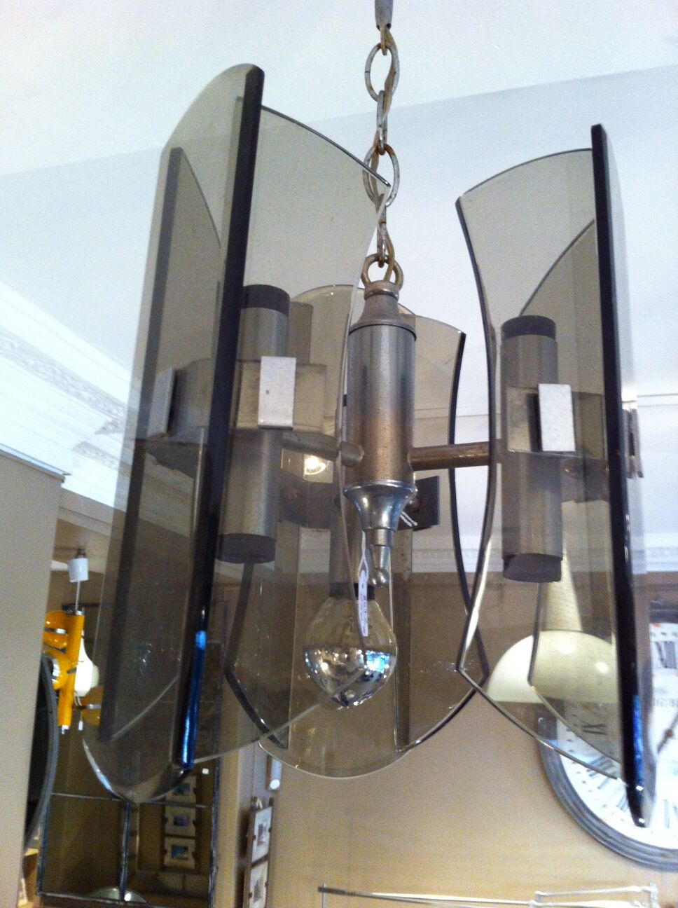 Metal chandelier and smoked glass 1970