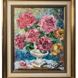 Oil on canvas still life with roses signed 20th century.